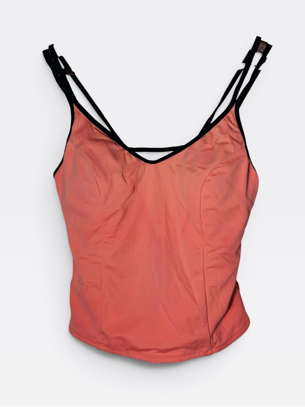 Miraclesuit Women’s Size 12 Coral Tankini Swim Top Built-In Bra Black Trim